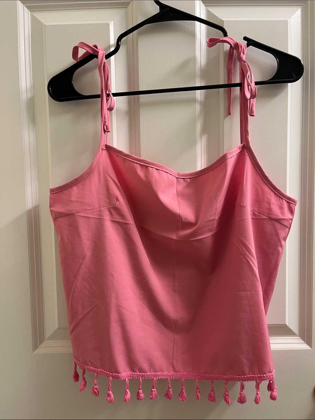 Barbie Pink Tie-Shoulder Tassel Hem Cami Top